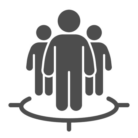 Human target team solid icon. Focus group and target audience symbol, glyph style pictogram on white background. Marketing targeting sign for mobile concept and web design. Vector graphicsの写真素材