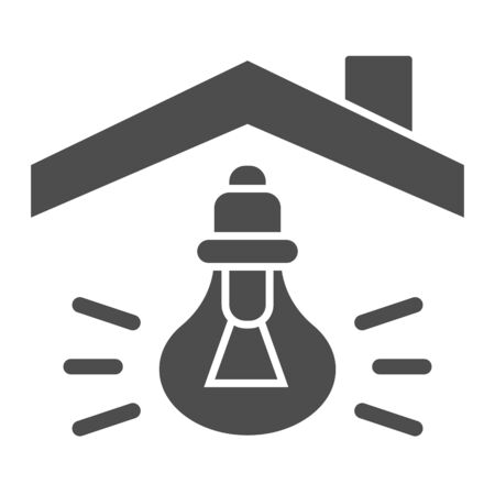 House roof light bulb solid icon. Smart house innovation idea symbol, glyph style pictogram on white background. Electricity supply sign for mobile concept and web design. Vector graphicsの写真素材