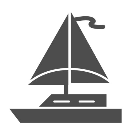 Sailboat solid icon, sea transport symbol, Sailing ship vector sign on white background, sail boat icon in glyph style for mobile concept and web design. Vector graphics.の写真素材
