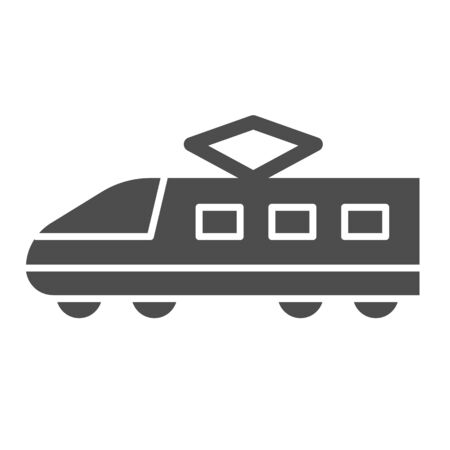 Electric train solid icon, transportation symbol, Modern high speed train vector sign on white background, subway icon in glyph style for mobile concept and web design. Vector graphics.の写真素材