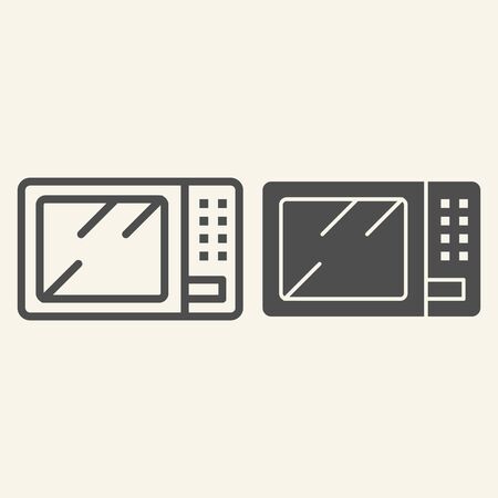 Microwave line and solid icon. Board microwave oven symbol, outline style pictogram on beige background. Kitchen electric stove sign for mobile concept and web design. Vector graphics.の写真素材