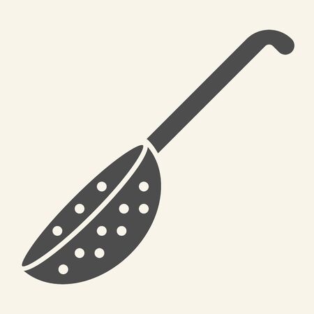 Colander solid icon. Handle kitchen strainer symbol, glyph style pictogram on beige background. Kitchen utensils and cooking sign for mobile concept and web design. Vector graphics.の写真素材