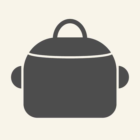 Pan solid icon. Steel saucepan symbol, glyph style pictogram on beige background. Cooking pot sign for mobile concept and web design. Vector graphics.の写真素材