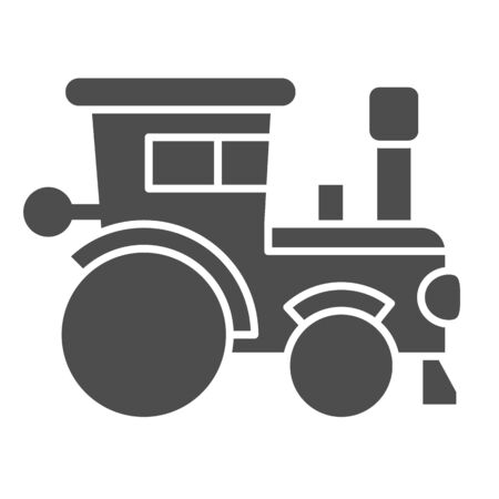 Tractor solid icon, farm machinery symbol, agrimotor vector sign on white background, farmer machine icon in glyph style for mobile concept and web design. Vector graphics.の写真素材