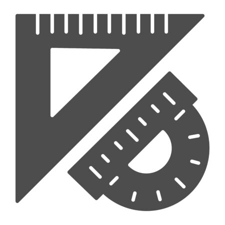 Triangular ruler and protractor solid icon, stationery concept, measuring and drawing tools sign on white background, school triangle ruler with protractor symbol in glyph style. Vector.のイラスト素材