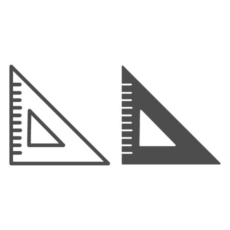 Geometric triangular ruler line and solid icon, stationery concept, corner straightedge vector sign on white background, triangle ruler symbol in outline style for mobile and web. Vector graphics.のイラスト素材