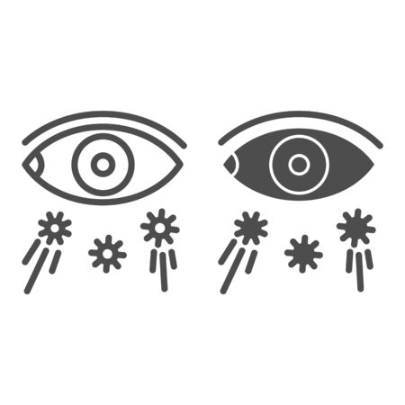Virus transmission and eye line and solid icon, covid-19 prevention concept, virus spreads through eyes sign on white background, Avoid touching eyes icon in outline style for mobile. Vector graphics.のイラスト素材