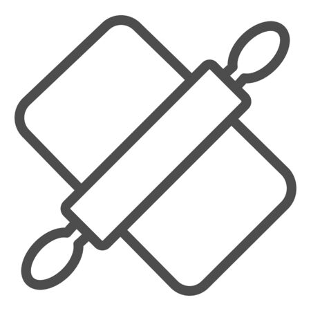 Rolling pin and board line icon, Cooking concept, Dough making tools sign on white background, Cutting board and bread roller icon in outline style for mobile, web design. Vector graphics.のイラスト素材