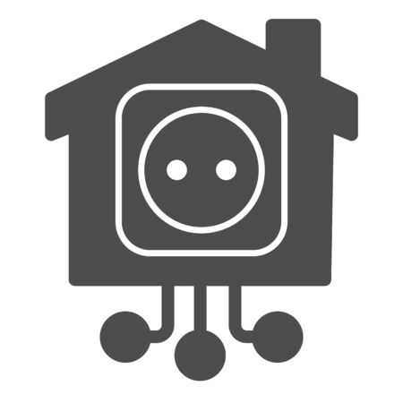 Electric socket in smart house solid icon, smart home concept, technology sign on white background, building with smart plug and connections icon in glyph style for mobile and web. Vector.のイラスト素材