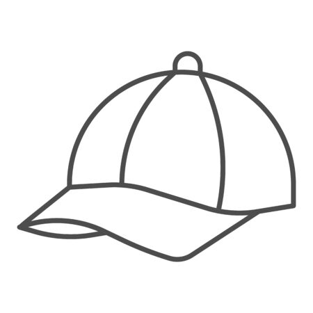 Cap thin line icon, Summer concept, Baseball cap sign on white background, sport hat icon in outline style for mobile concept and web design. Vector graphics.のイラスト素材