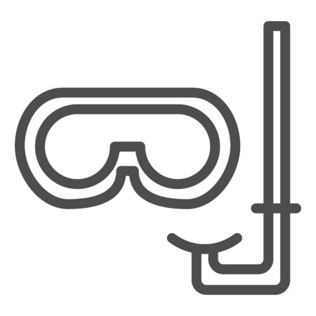 Snorkeling equipment line icon, Summer concept, swimming equipment sign on white background, Diving tube and mask icon in outline style for mobile concept and web design. Vector graphics.のイラスト素材