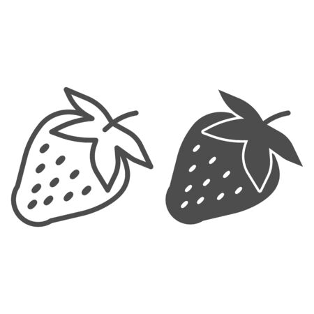 Strawberry line and solid icon, fruits concept, Strawberries sign on white background, ripe strawberry with seeds icon in outline style for mobile concept and web design. Vector graphics.のイラスト素材