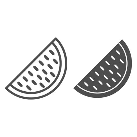 Watermelon line and solid icon, fruits concept, Big watermelon slice with seed sign on white background, Melon icon in outline style for mobile concept and web design. Vector graphics.のイラスト素材