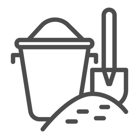Bucket with sand and shovel line icon, summer concept, sand in bucket on beach sign on white background, toys for sandbox icon in outline style for mobile and web design. Vector graphics.のイラスト素材