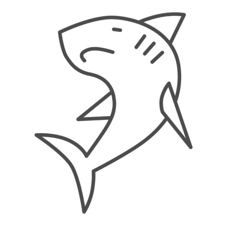 Shark thin line icon, ocean concept, danger marine fish sign on white background, Shark silhouette icon in outline style for mobile concept and web design. Vector graphics.のイラスト素材