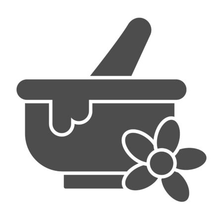 Spa bowl solid icon, spa salon concept, Mortar and pestle sign on white background, Herbal bowl with grinder icon in glyph style for mobile concept and web design. Vector graphics.のイラスト素材