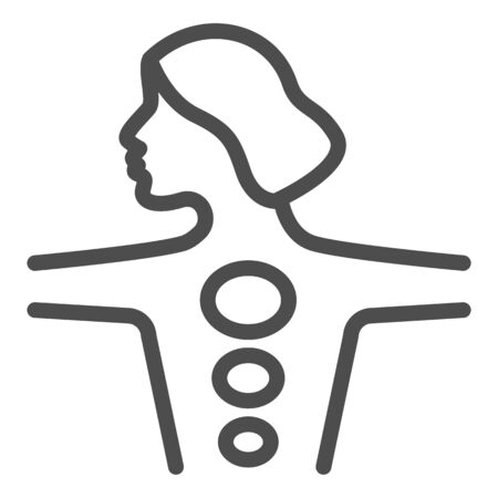 Girl body with hot stones line icon, spa salon procedure concept, Stone treatment sign on white background, woman enjoying hot stones massage icon in outline style, mobile. Vector graphics.のイラスト素材