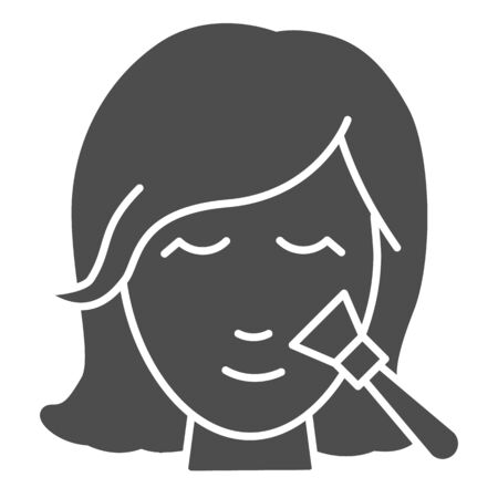 Girl face with brush solid icon, Cosmetology concept, making makeup sign on white background, Beautiful woman with brush icon in glyph style for mobile concept, web design. Vector graphics.のイラスト素材