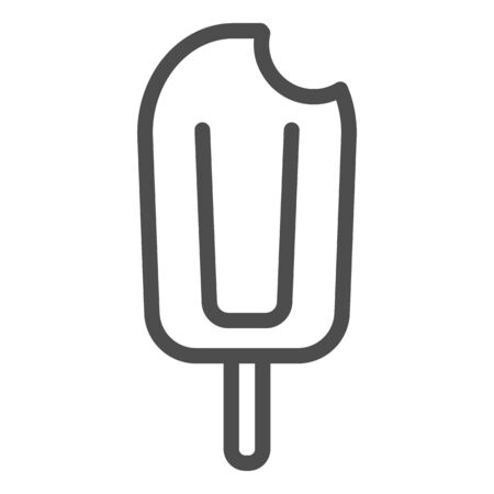 Bitten ice cream line icon, summer concept, ice-cream on a stick sign on white background, icecream on wooden stick icon in outline style for mobile concept and web design. Vector graphics.のイラスト素材
