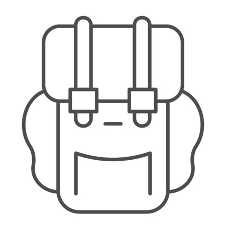 Hiking backpack thin line icon, Summer tourism concept, Tourist camping bag sign on white background, Travel backpack icon in outline style for mobile concept and web design. Vector graphics.のイラスト素材