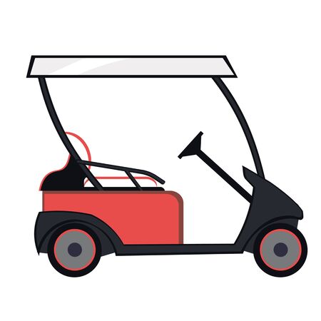 Red colored golf cart on a white isolated background. Electric golf car. Golf transport, vehicle isolated on white background. Vector illustration.のイラスト素材
