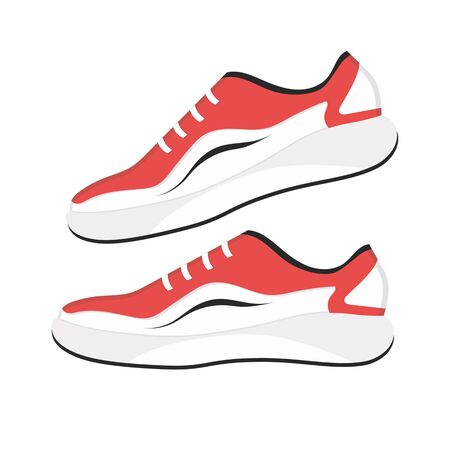 Red-white colored golf shoe isolated on white background vector illustration. A pair of golf shoes.のイラスト素材