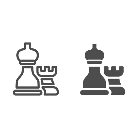 Chess pieces line and solid icon, business strategy concept, strategy and tactics sign on white background, Rook and bishop icon in outline style for mobile concept and web design. Vector graphicsのイラスト素材