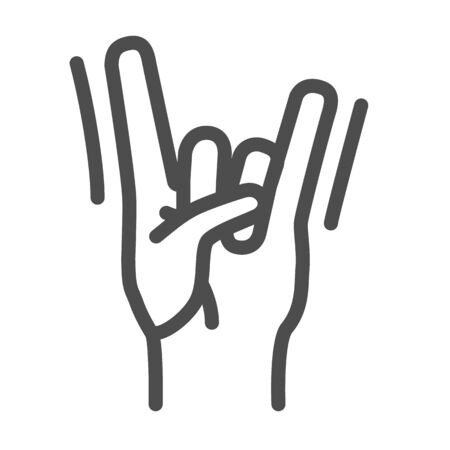 Rock hand gesture line icon, Music festival concept, rock and roll sign on white background, hard rock or heavy metal hand icon in outline style for mobile and web design. Vector graphics.のイラスト素材