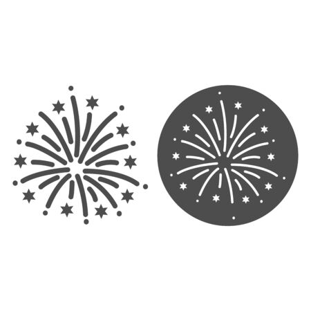 Firework line and solid icon, Explosive pyrotechnic show concept, Fireworks with bursting stars sign on white background, salutes icon in outline style for mobile and web design. Vector graphics.のイラスト素材