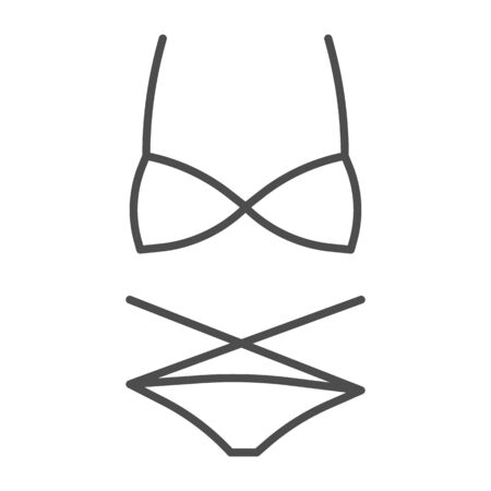 Women swimsuit thin line icon, Summer clothes concept, swimwear sign on white background, Bikini icon in outline style for mobile concept and web design. Vector graphics.のイラスト素材