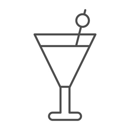 Cocktail thin line icon, beverage concept, martini sign on white background, Beach cocktail icon in outline style for mobile concept and web design. Vector graphics.のイラスト素材