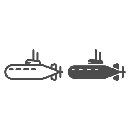Submarine line and solid icon, nautical concept, underwater boat sign on white background, Submarine with periscope icon in outline style for mobile concept and web design. Vector graphics.のイラスト素材