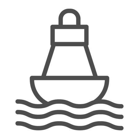 Buoy line icon, nautical concept, Sea buoy floating on waves sign on white background, nautical direction buoy icon in outline style for mobile concept and web design. Vector graphics.のイラスト素材