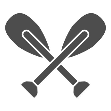 Wooden canoe paddle solid icon, nautical concept, Oars sign on white background, wo silhouette of crossed paddles icon in glyph style for mobile concept and web design. Vector graphics.のイラスト素材