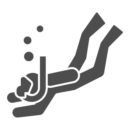 Diver solid icon, underwater sport concept, Swimming diver in deep immersion sign on white background, Scuba diving icon in glyph style for mobile concept and web design. Vector graphics.のイラスト素材