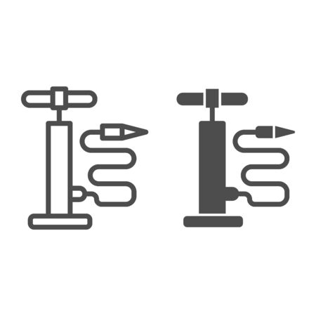 Air pump line and solid icon, bicycle concept, Hand air pump sign on white background, bicycle pump icon in outline style for mobile concept and web design. Vector graphics.のイラスト素材