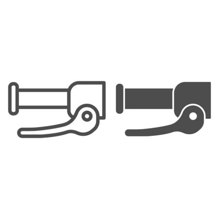 Steering handle with clamping brake line and solid icon, Parts and details for bike concept, hydraulic brake lever sign on white background, Bicycle brake levers icon in outline style. Vector graphic.のイラスト素材