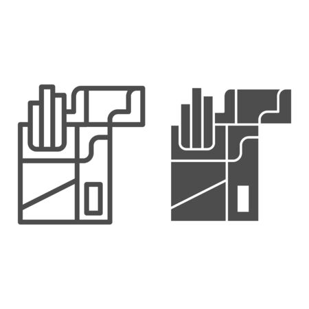 Pack of cigarettes line and solid icon, market concept, Open cigarette pack sign on white background, cigarettes icon in outline style for mobile concept and web design. Vector graphicsのイラスト素材