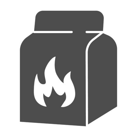 Charcoal bag solid icon, picnic concept, Barbecue coal bag sign on white background, Coal for fire in packing icon in glyph style for mobile concept and web design. Vector graphics.のイラスト素材