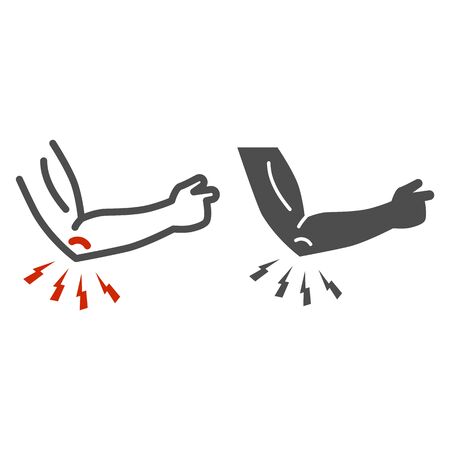 Pain in elbow line and solid icon, Body pain concept, Elbow pain sign on white background, arm ache icon in outline style for mobile concept and web design. Vector graphicsのイラスト素材