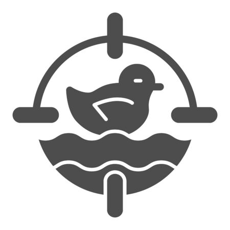 Duck toy in shooting range solid icon, Amusement park concept, shoot duck sign on white background, Duck target icon in glyph style for mobile and web design. Vector graphics.のイラスト素材