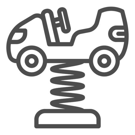 Rocking car toy on springs line icon, Amusement park concept, Kid car on spring icon in outline style for mobile concept and web design. Vector graphics.のイラスト素材
