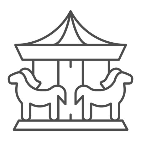 Carousel thin line icon, Amusement park concept, merry-go-round sign on white background, carousel with horses icon in outline style for mobile concept and web design. Vector graphics.のイラスト素材