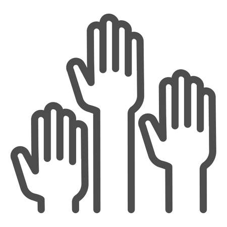 Hands raised up line icon, Education concept, raising up hands in air sign on white background, raised arms icon in outline style for mobile concept and web design. Vector graphics.のイラスト素材