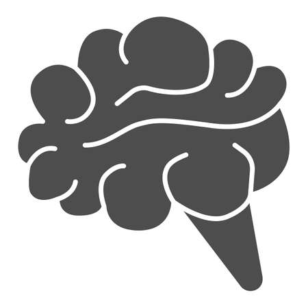 Human brain solid icon, Anatomy and science concept, mind or intelligence symbol on white background, Brain icon in glyph style for mobile concept and web design. Vector graphics.のイラスト素材