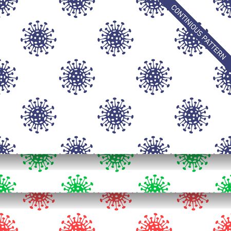 Coronavirus seamless pattern. COVID-19 virus backgrounds, wallapapers in blue, green and red colors. Vector illustration. Global spread dangerous coronavirus pandemic illustration conceptのイラスト素材