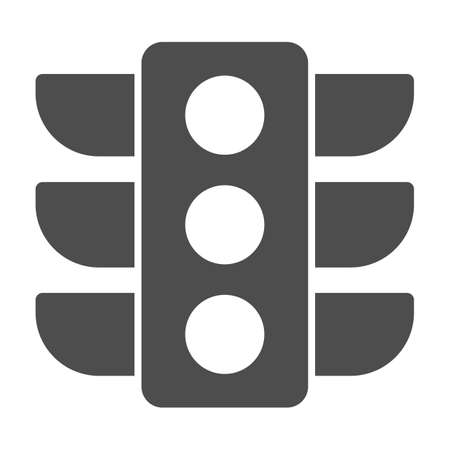 Traffic lights solid icon, Navigation concept, Traffic light signal sign on white background, road light with three luminous light bulbs icon in glyph style for mobile. Vector graphicsのイラスト素材