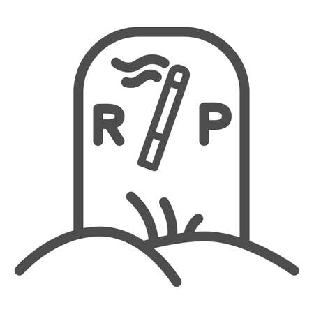 Grave with cigarette line icon, Smoking concept, gravestone and smoking sign on white background, smoker grave icon in outline style for mobile concept and web design. Vector graphics.のイラスト素材