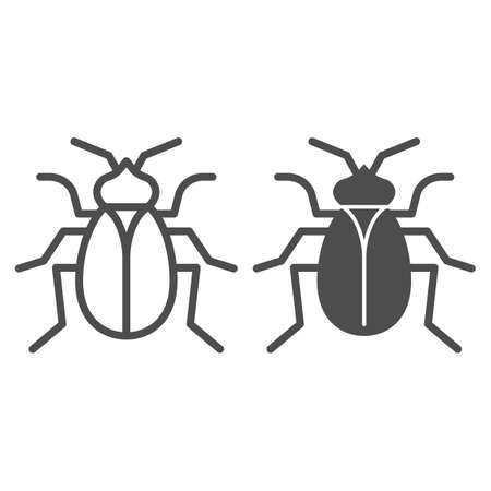 Flea line and solid icon, pests concept, home parasite insect sign on white background, Flea icon in outline style for mobile concept and web design. Vector graphics.のイラスト素材