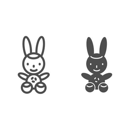 Bunny line and solid icon, Kids toys concept, Rabbit toy sign on white background, Plush toy bunny icon in outline style for mobile concept and web design. Vector graphics.のイラスト素材